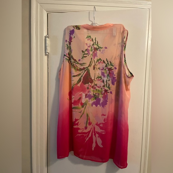 Susan Graver Floral Chiffon Sheer Sleeveless Button Front Top Size 22W - Picture 7 of 10